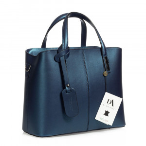 Geanta dama din piele naturala DiAmanti Melania Blu Metallico